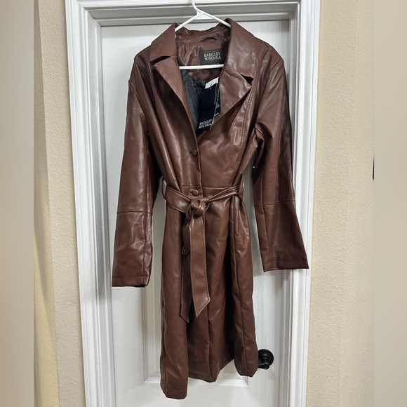 New with Tags Badgley Mischka Trench Coat Chocolate Brown size XL - Picture 2 of 7
